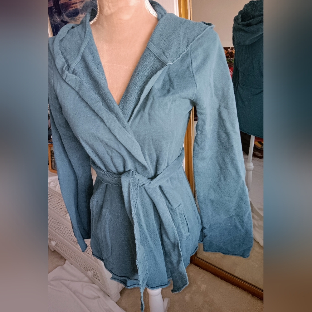 Lucky Brand-Blue Lightweight Hooded Tie Belt Jacket